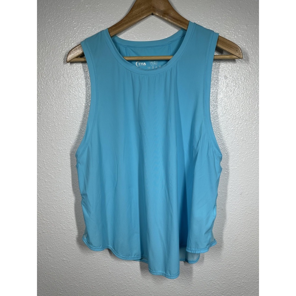 Zyia Active Tank Top Womens Large Blue Mesh Split Back Athletic Workout Running